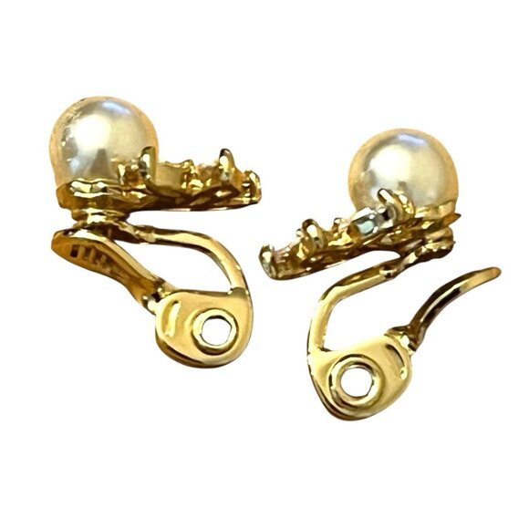 Marquis Cubic Zirconia Imitation Pearl Gold Tone Comfort Clip On Earrings TJG - Picture 4 of 7